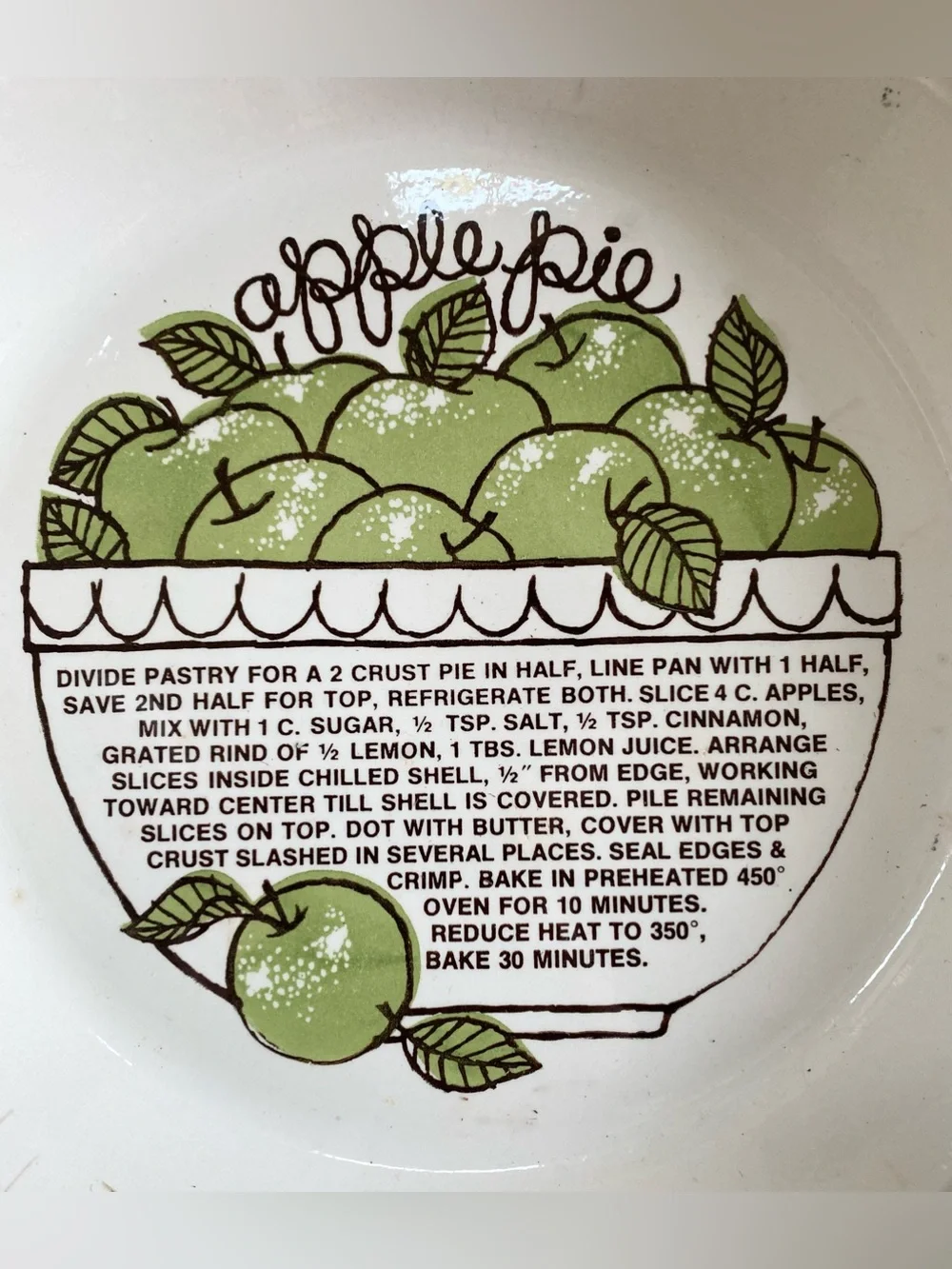 Vtg Royal China Country Harvest Green Apple Pie Recipe Pan Plate 10